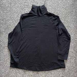 J. Jill ShirtTail Turtleneck Long Sleeve Top Luxe Supima Cotton Black Size Large
